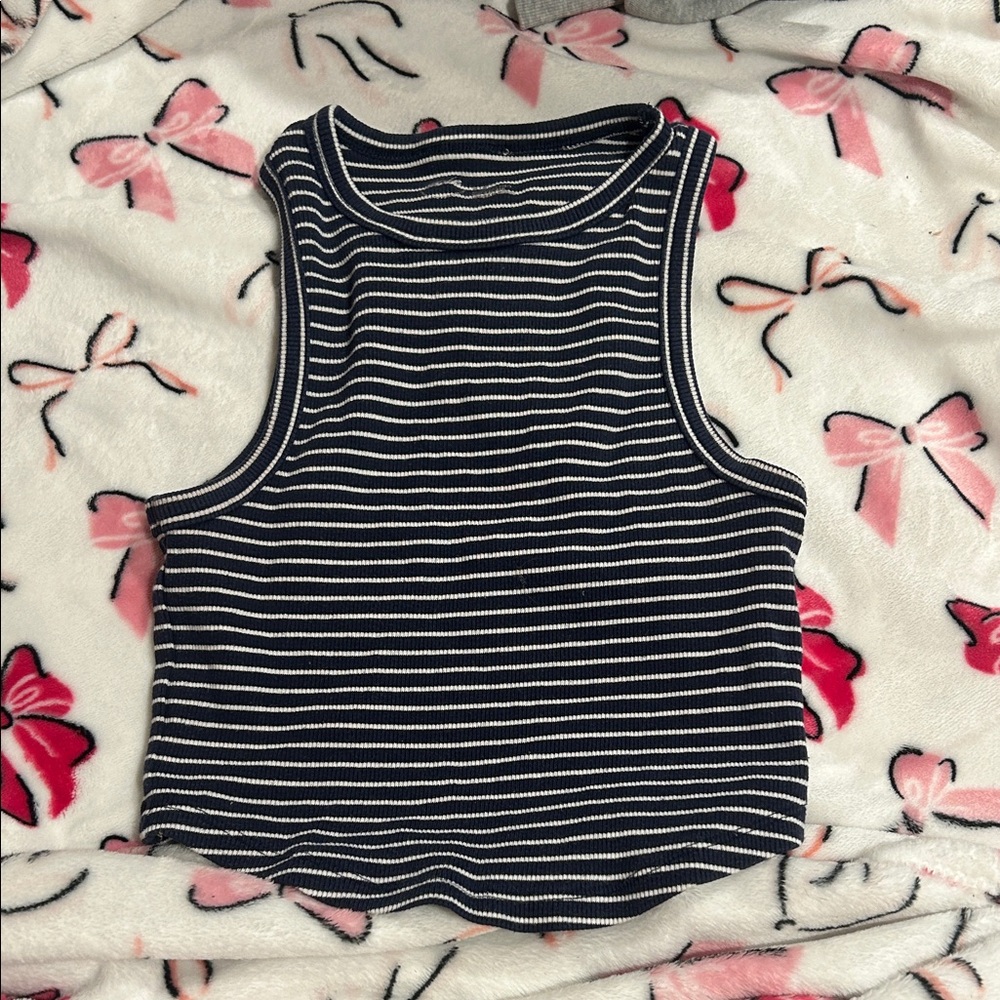 Navy and White Striped Crop Top